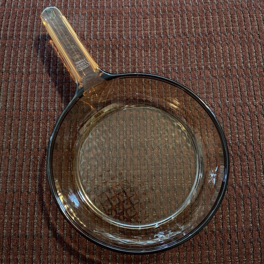 CORNING VISION FRANCE AMBER GLASS WAFFLE BOTTOM SAUTÉ PAN SKILLET NO LID